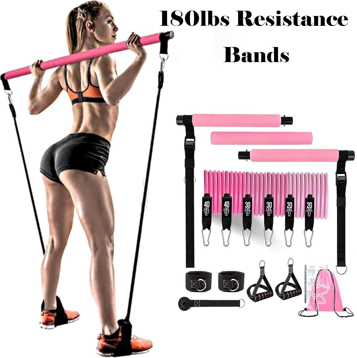 180lbs Direnç Bantları ve Ayar - Pilates Bar Kit With Resistance Bands incelemesi ve fiyatı